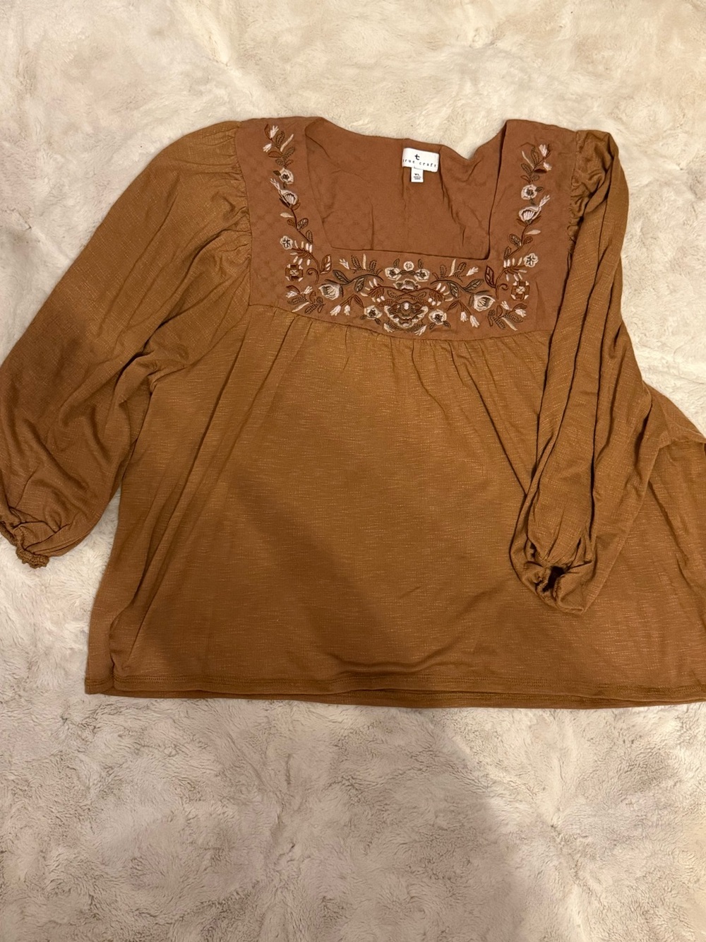 True Craft Embroidered Square-Neck Blouse